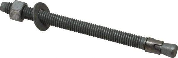 Made in USA - 3/8" Diam, 3/8" Drill, 5" OAL, 3-3/8" Min Embedment Wedge Expansion Concrete Anchor - Grade 5 Steel, Galvanized Finish, Hex Nut Head, Hex Drive, 4" Thread Length - Apex Tool & Supply