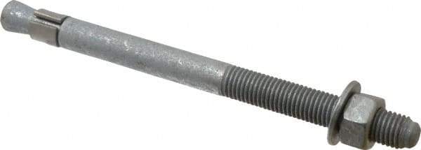 Made in USA - 3/4" Diam, 3/4" Drill, 10" OAL, 1-1/2" Min Embedment Wedge Expansion Concrete Anchor - Grade 5 Steel, Galvanized Finish, Hex Nut Head, Hex Drive, 4" Thread Length - Apex Tool & Supply
