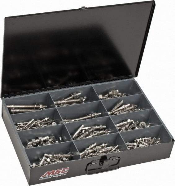 Value Collection - 290 Piece, 1/4 to 1/2" Screw, Stainless Steel Hex Drive Anchor Assortment - 1-3/4 to 5-1/2" Long - Apex Tool & Supply