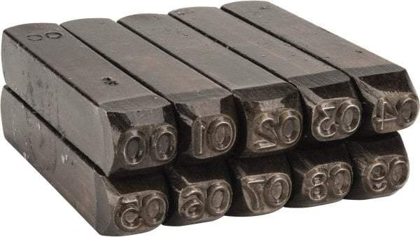Made in USA - 10 Piece, 1/4" Character Steel Stamp Set - Double Digit Figures, Double Digits - Apex Tool & Supply