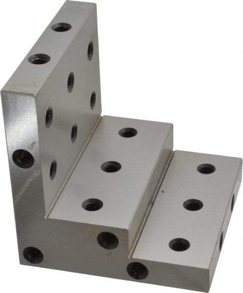 SPI - 4" Wide x 4" Deep x 4" High Steel Precision-Ground Angle Plate - Stepped Plate, Machined Holes on Surface, Open End - Apex Tool & Supply