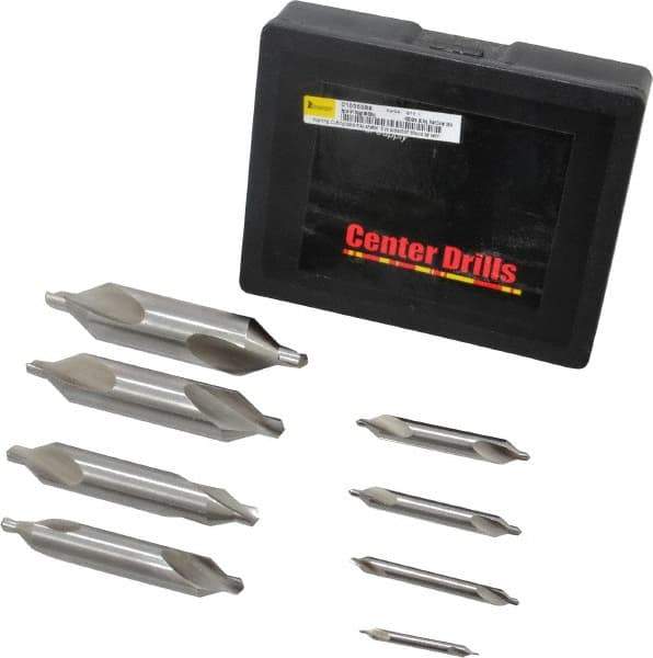 Interstate - 8 Piece, #1 to 8, Plain Edge, High Speed Steel Combo Drill & Countersink Set - 60° Incl Angle, Double End - Apex Tool & Supply