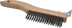 Made in USA - 4 Rows x 16 Columns Wire Scratch Brush - 10" OAL, 1-3/16" Trim Length, Wood Shoe Handle - Apex Tool & Supply