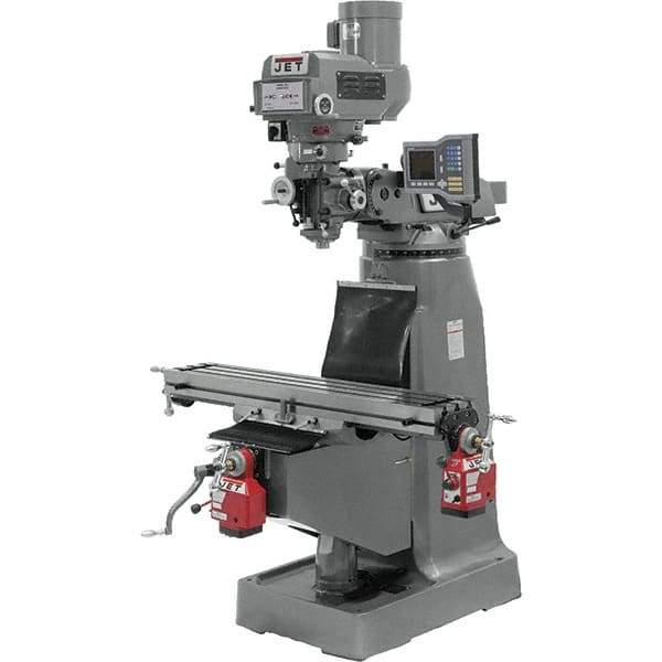 Jet - 9" Table Width x 49" Table Length, Variable Speed Pulley Control, 3 Phase Knee Milling Machine - R8 Spindle Taper, 3 hp - Apex Tool & Supply