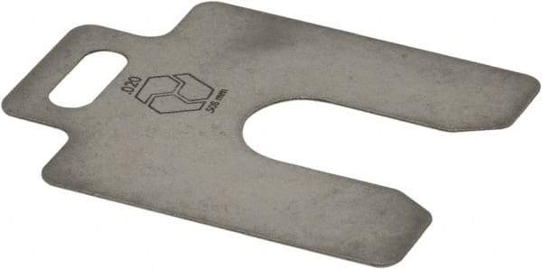 Made in USA - 20 Piece, 2 Inch Long x 2 Inch Wide x 0.02 Inch Thick, Slotted Shim Stock - Stainless Steel, 5/8 Inch Wide Slot - Apex Tool & Supply