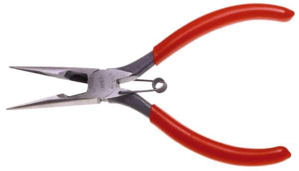 Urrea - 6-3/4" OAL, 1-1/2" Jaw Length x 47/64" Jaw Width, Long Nose Side Cutting Needle Nose Pliers - Serrated Jaw, Chain Nose Head, Rubber Grip Handles, with Spring - Apex Tool & Supply