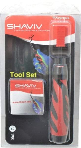 Shaviv - 4 Piece, High Speed Steel Blade, Back Hole Chamfer, Hand Deburring Tool Set - C Blade Holder, For Flat Surface, Hole Edge, Hole Inner Surface, Straight Edge - Apex Tool & Supply