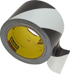 3M - Black & White Striped Vinyl Tape - 3" Wide x 5.4 mil Thick, General Traffic - Apex Tool & Supply