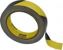 3M - Black & Yellow Striped Vinyl Tape - 1" Wide x 5.4 mil Thick, General Traffic - Apex Tool & Supply