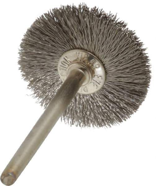 Anderson - 1" OD, 1/8" Shank Diam, Crimped Stainless Steel Wheel Brush - 0.005" Filament Diam, 25,000 RPM - Apex Tool & Supply