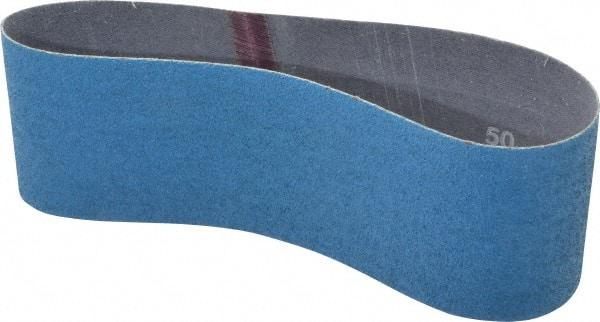 Norton - 3" Wide x 21" OAL, 50 Grit, Zirconia Alumina Abrasive Belt - Zirconia Alumina, Coarse, Coated, Y Weighted Cloth Backing, Series 3X - Apex Tool & Supply