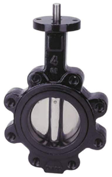 Apollo - 6" Pipe, Lug Butterfly Valve - Bare Stem Handle, Cast Iron Body, Buna-N Seat, 200 WOG, PTFE Disc, Stainless Steel Stem - Apex Tool & Supply