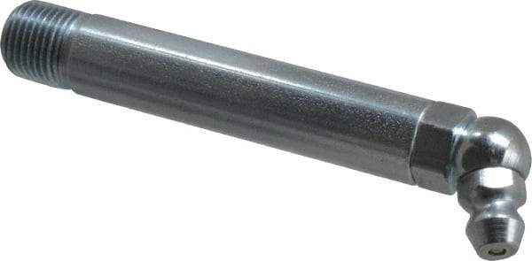 Alemite - 65° Head Angle, 1/8 PTF Carbon Steel Standard Grease Fitting - 3/8" Hex, 2-3/4" Overall Height, 2-1/4" Shank Length, 10,000 Operating psi, Zinc Plated Finish - Apex Tool & Supply