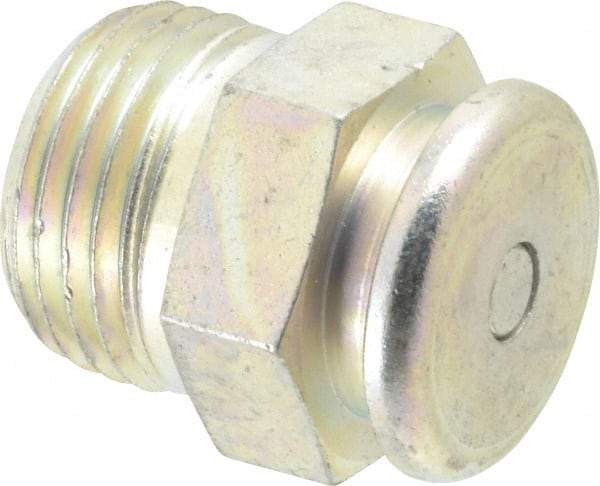 Alemite - Straight Head Angle, 1/2 NPTF Button-Head Grease Fitting - 7/8" Hex, 1-1/16" Overall Height, 1/2" Shank Length, 15,000 Operating psi, Zinc Plated Finish - Apex Tool & Supply