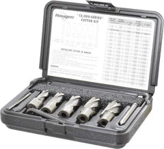 Hougen - 8 Piece, 9/16 to 1-1/16" Cutter Diam, 1" Cutting Depth, High Speed Steel Annular Cutter Set - Bright Finish, 3/4" Shank Diam, 9/16, 11/16, 13/16, 15/16, 1-1/16" Cutter Diams, 2 Flats on Shank - Apex Tool & Supply