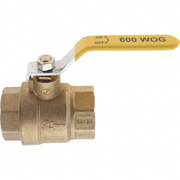 Value Collection - 1-1/4" Pipe, Brass Full Port Ball Valve - 2 Piece, NPT Ends, Lever Handle, 600 WOG, 150 WSP - Apex Tool & Supply