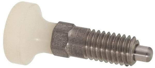 Vlier - M6x1.0, 13mm Thread Length, 0.118" Max Plunger Diam, 0.11 Lb Init to 0.34 Lb Final End Force, Knob Handle Plunger - Delrin Knob, 0.63" Body Length, 1/2" Length Under Head/Shoulder, 0.118" Plunger Projection - Apex Tool & Supply