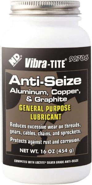 Vibra-Tite - 16 oz Can Anti-Seize Anti-Seize Lubricant - Aluminum/Copper/Graphite, -65 to 1,600°F, Silver Colored, Water Resistant - Apex Tool & Supply