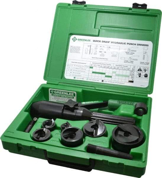 Greenlee - 11 Piece, 61.5mm Punch Hole Diam, Hydraulic Punch Driver Kit - Round Punch, 10 Gage Mild Steel - Apex Tool & Supply