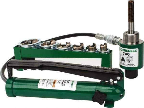 Greenlee - 21 Piece, 22.5 to 61.5" Punch Hole Diam, Hydraulic Knockout Set - Round Punch, 10 Gage Mild Steel - Apex Tool & Supply