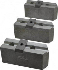 Abbott Workholding Products - 10" & Up Chuck Capacity, Tongue & Groove Attachment, Square Soft Lathe Chuck Jaw - 3 Jaws, Aluminum, 2-1/8" Btw Mount Hole Ctrs, 4-1/2" Long x 1-1/2" Wide x 2" High, 1/2" Groove, 1/2" Fastener - Apex Tool & Supply