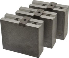 Abbott Workholding Products - 10" & Up Chuck Capacity, Tongue & Groove Attachment, Square Soft Lathe Chuck Jaw - 3 Jaws, Aluminum, 2-1/8" Btw Mount Hole Ctrs, 4-1/2" Long x 1-1/2" Wide x 4" High, 1/2" Groove, 1/2" Fastener - Apex Tool & Supply