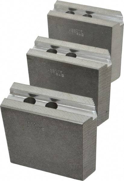 Abbott Workholding Products - 8" & Up Chuck Capacity, 1.5mm x 60° Serrated Attachment, Square Soft Lathe Chuck Jaw - 3 Jaws, Aluminum, 63/64" Btw Mount Hole Ctrs, 4" Long x 1-1/2" Wide x 4" High, 0.5512" Groove, 0.4724" & 12mm Fastener - Apex Tool & Supply