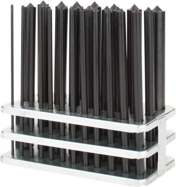 Value Collection - 28 Piece, 3/32 to 17/32", Transfer Punch Set - Round Shank, Comes in Stand - Apex Tool & Supply