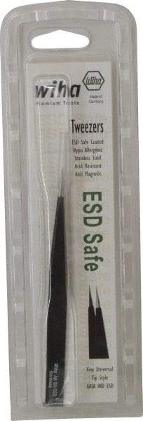 Wiha - 5-1/8" OAL AA-SA ESD Safe Tweezers - Universal Fine Point - Apex Tool & Supply