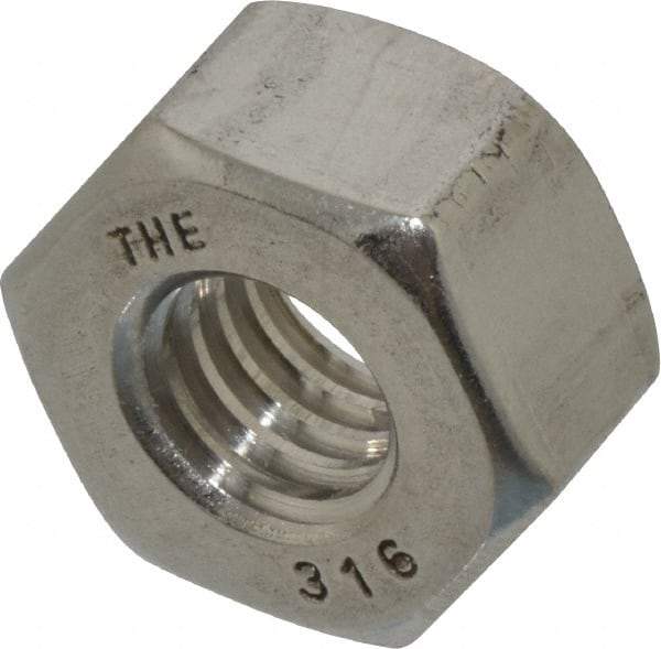 Value Collection - 3/8-16 UNC Stainless Steel Right Hand Heavy Hex Nut - 11/16" Across Flats, 23/64" High, Uncoated - Apex Tool & Supply