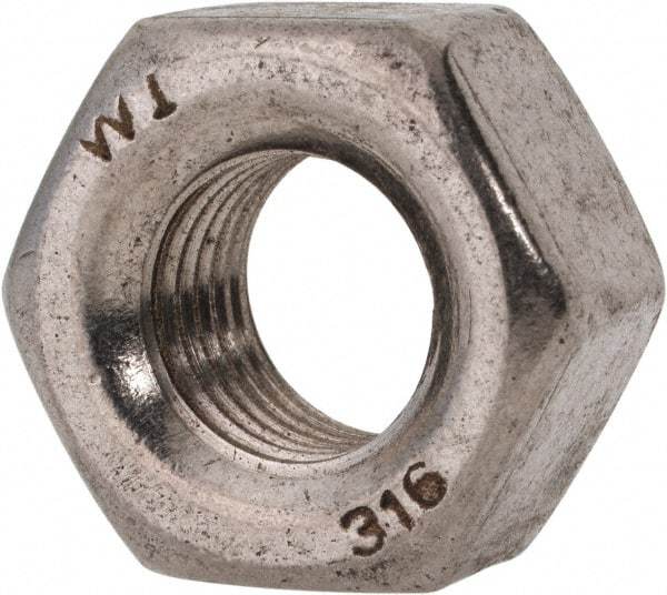 Value Collection - 7/16-20 UNF Stainless Steel Right Hand Heavy Hex Nut - 3/4" Across Flats, 27/64" High, Uncoated - Apex Tool & Supply