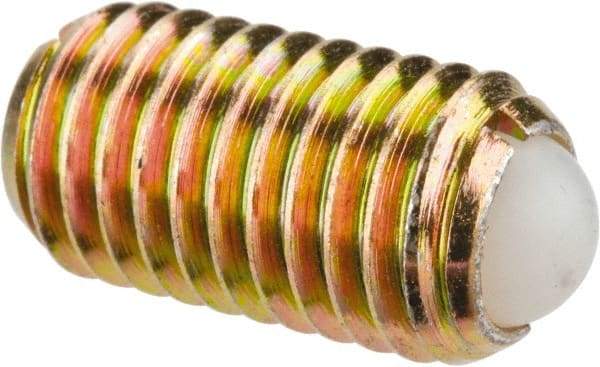 Vlier - M12x1.75, 8mm Ball Diam, 22mm Body Length, 2.5mm Max Ball Reach, Threaded Ball Plunger - Steel Body, Nylon Ball, 16.86 Lb Initial End Force, 25.85 Lb Final End Force - Apex Tool & Supply