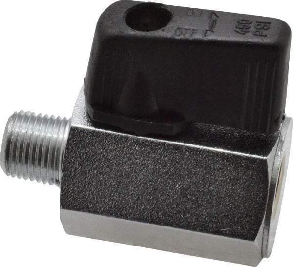 Value Collection - 1/8" Pipe, Brass Miniature Ball Valve - Inline - One Way Flow, MNPT x FNPT Ends, Wedge Handle, 450 WOG - Apex Tool & Supply