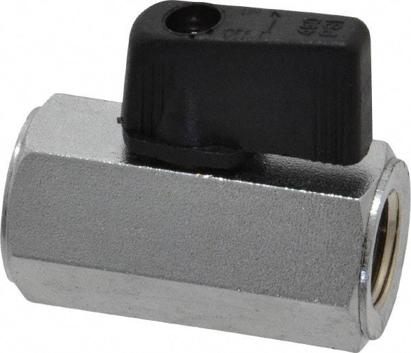 Value Collection - 1/4" Pipe, Brass Miniature Ball Valve - Inline - One Way Flow, FNPT x FNPT Ends, Wedge Handle, 450 WOG - Apex Tool & Supply