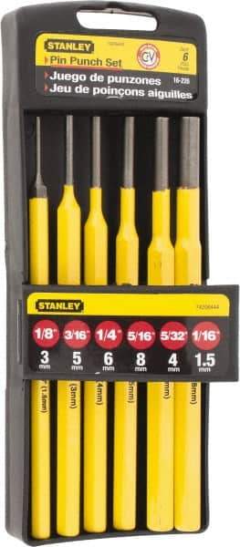 Stanley - 6 Piece, 1/16 to 5/16", Pin Punch Set - Hex Shank, Comes in Plastic Case - Apex Tool & Supply