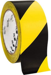 3M - Black & Yellow Striped Vinyl Tape - 2" Wide x 108' Long x 0.005" Thick, General Traffic - Apex Tool & Supply