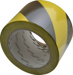 3M - Black & Yellow Striped Vinyl Tape - 3" Wide x 108' Long x 0.005" Thick, General Traffic - Apex Tool & Supply