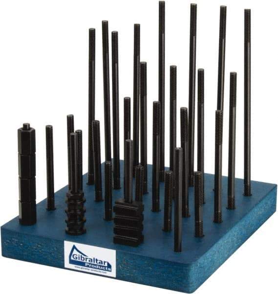 Gibraltar - 38 Piece, 5/16-18 Stud, 3/8" T Slot, T Nut & Stud Kit - 5/8" T-Slot Nut Width, 3, 4, 5, 6, 7, 8" Stud Lengths - Apex Tool & Supply