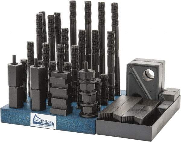 Gibraltar - 50 Piece Fixturing Step Block & Clamp Set with 1" Step Block, 11/16" T-Slot, 5/8-11 Stud Thread - 1-1/8" Nut Width, 3, 4, 5, 6, 7 & 8" Stud Lengths - Apex Tool & Supply