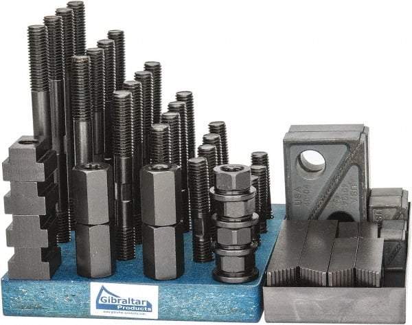 Gibraltar - 50 Piece Fixturing Step Block & Clamp Set with 1" Step Block, 13/16" T-Slot, 5/8-11 Stud Thread - 1-1/4" Nut Width, 3, 4, 5, 6, 7 & 8" Stud Lengths - Apex Tool & Supply