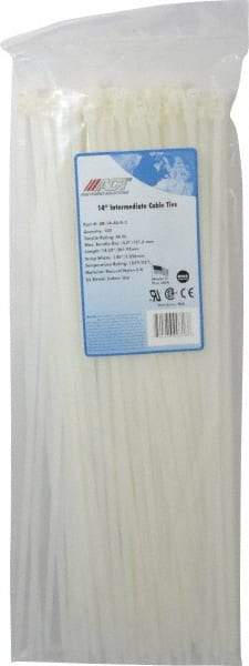 Made in USA - 14-1/4" Long Natural (Color) Nylon Standard Cable Tie - 40 Lb Tensile Strength, 1.37mm Thick, 101.6mm Max Bundle Diam - Apex Tool & Supply
