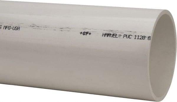 Made in USA - 6" Pipe, 5' Long PVC Unthreaded Plastic Pipe Nipple - 180 Max psi, 6.03" ID x 6-5/8" OD, Schedule 40, White - Apex Tool & Supply