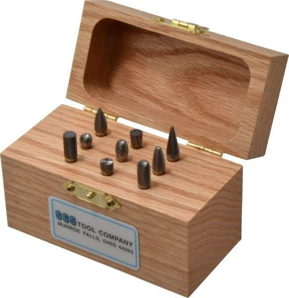 SGS Pro - 9 Piece, 1/8" Shank Burr Set - Tungsten Carbide, Multiple Head Shape - Apex Tool & Supply