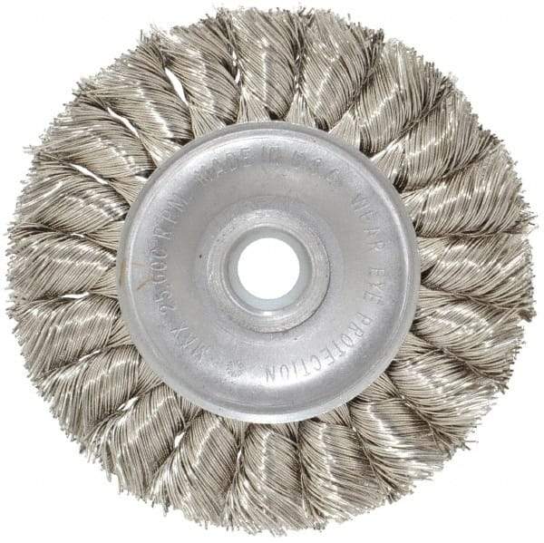 Anderson - 3" OD, 1/2" Arbor Hole, Knotted Stainless Steel Wheel Brush - 3/8" Face Width, 5/8" Trim Length, 0.014" Filament Diam, 25,000 RPM - Apex Tool & Supply