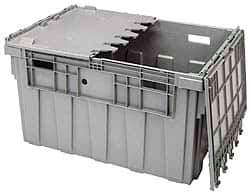 Akro-Mils - 100 Lb Load Capacity Gray Polyethylene Attached-Lid Container - Stacking, Nesting, 34" Long x 24" Wide x 19.6" High, Lid Included - Apex Tool & Supply