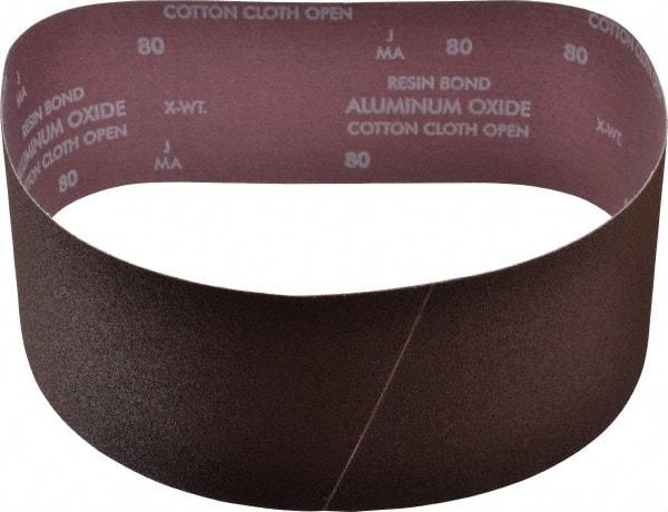 Norton - 4" Wide x 36" OAL, 80 Grit, Aluminum Oxide Abrasive Belt - Aluminum Oxide, Medium, Coated, X Weighted Cloth Backing, Series R228 - Apex Tool & Supply