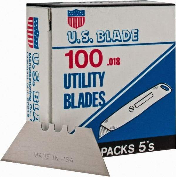 U.S. Blade - 100 Piece Steel Utility Knife Blade - 2" OAL, 0.017" Blade Thickness - Apex Tool & Supply