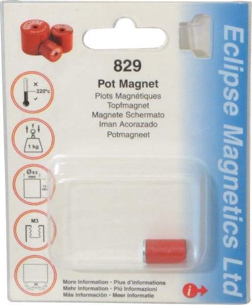 Eclipse - 3/8" Diam, M3 Thread, 1 Lb Average Pull Force, Mild Steel, Alnico Pot Magnets - 220°C Max Operating Temp, 9/16" High, Grade 5 Alnico - Apex Tool & Supply
