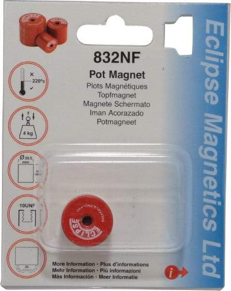 Eclipse - 13/16" Diam, 10-32 Thread, 5 Lb Average Pull Force, Mild Steel, Alnico Pot Magnets - 220°C Max Operating Temp, 3/4" High, Grade 5 Alnico - Apex Tool & Supply