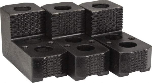 H & R Manufacturing - 10 to 11" Chuck Diam Compatibility, Case Hardened Steel 1.5mm x 60° Serrated Hard Lathe Top Jaws - 1 Step, 0.63" Groove Width, 1-3/4" Wide x 4-1/4" Long x 2-15/32" High - Apex Tool & Supply